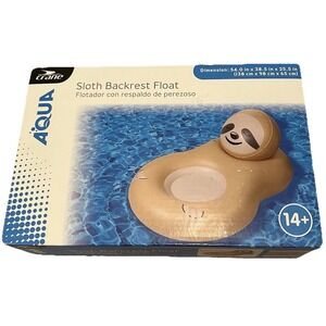 Crane Aqua Inflatable Sloth Backrest Pool Float  Novelty Vinyl 54 x 38 x 25 NWT